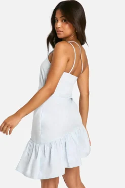 Bodycon Dresses*boohoo Petite Poplin Side Ruched Mini Dress blue