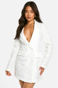Blazer Dresses*boohoo Petite Premium Lace Blazer Dress ivory
