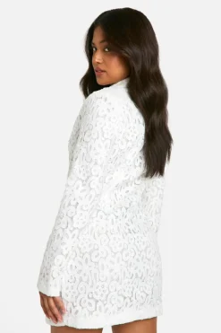 Blazer Dresses*boohoo Petite Premium Lace Blazer Dress ivory