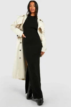 Jumper Dresses|Jumper Dresses*boohoo Petite Premium Rib Knit Maxi Dress black