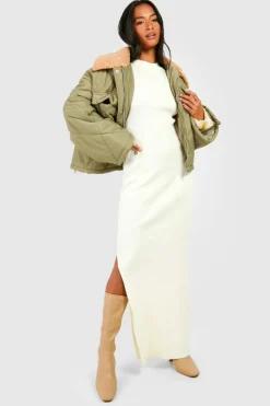 Jumper Dresses|Jumper Dresses*boohoo Petite Premium Rib Knit Maxi Dress cream