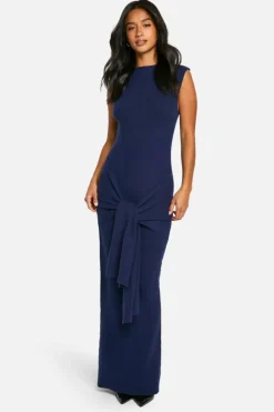 Maxi Dresses|Jumper Dresses*boohoo Petite Premium Rib Knit Tie Waist Detail Maxi Dress navy