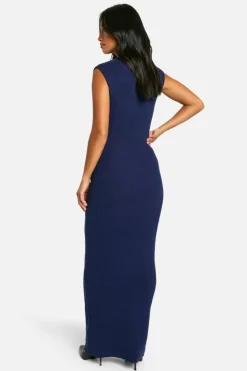 Maxi Dresses|Jumper Dresses*boohoo Petite Premium Rib Knit Tie Waist Detail Maxi Dress navy