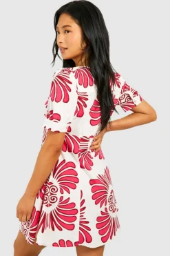 Smock Dresses*boohoo Petite Print Smock Mini Dress red