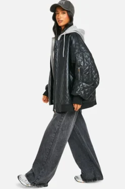 Up To 80% Off Winter Warmers|Bomber Jackets*boohoo Petite Quilted Oversized Bomber Jacket black