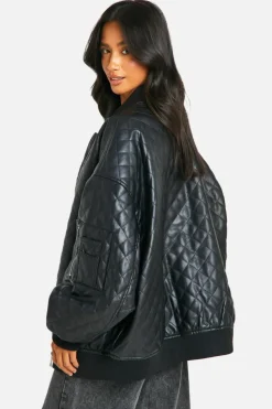 Up To 80% Off Winter Warmers|Bomber Jackets*boohoo Petite Quilted Oversized Bomber Jacket black