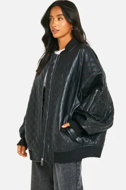 Up To 80% Off Winter Warmers|Bomber Jackets*boohoo Petite Quilted Oversized Bomber Jacket black