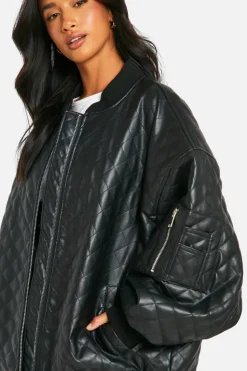 Up To 80% Off Winter Warmers|Bomber Jackets*boohoo Petite Quilted Oversized Bomber Jacket black