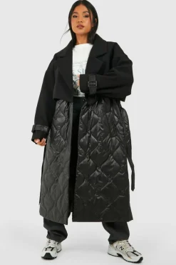 Up To 80% Off Winter Warmers|Long Coats*boohoo Petite Quilted Wool Look Padded Trench Coat black