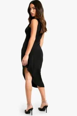 Midi Dresses*boohoo Petite Racer Asymmetric Hem Midi Dress black