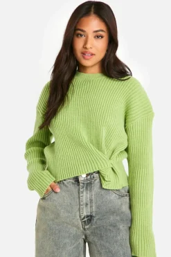 Jumpers|Jumpers & Cardigans*boohoo Petite Ribbed Button Waist Detail Jumper green