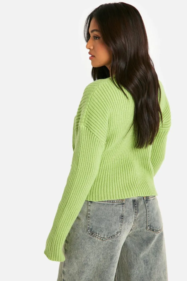 Jumpers|Jumpers & Cardigans*boohoo Petite Ribbed Button Waist Detail Jumper green
