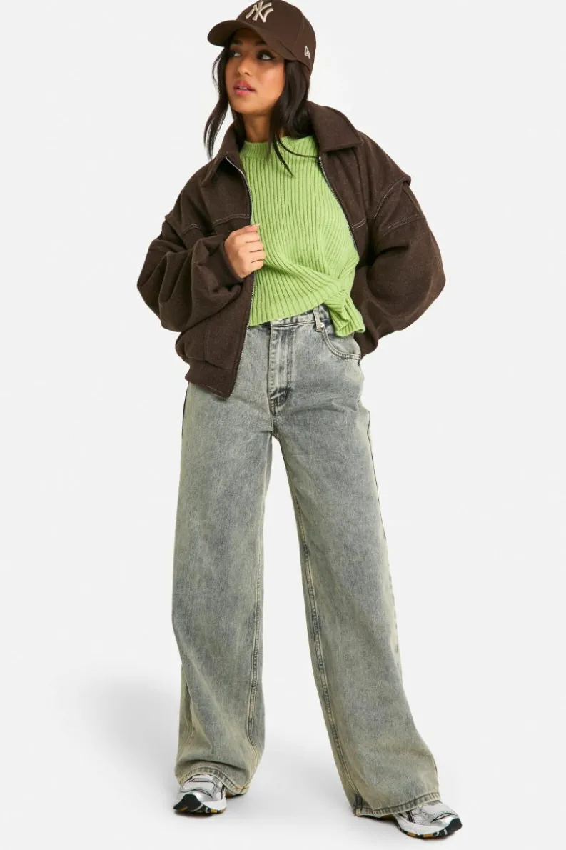 Jumpers|Jumpers & Cardigans*boohoo Petite Ribbed Button Waist Detail Jumper green