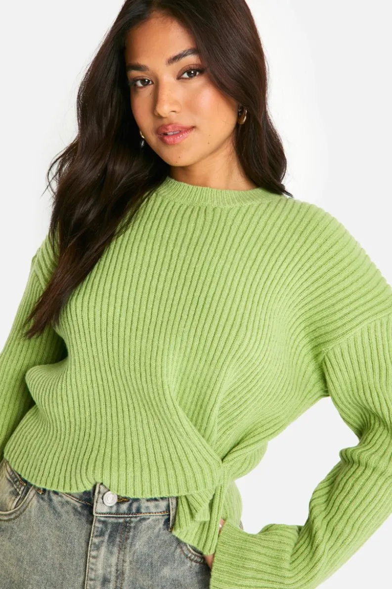 Jumpers|Jumpers & Cardigans*boohoo Petite Ribbed Button Waist Detail Jumper green