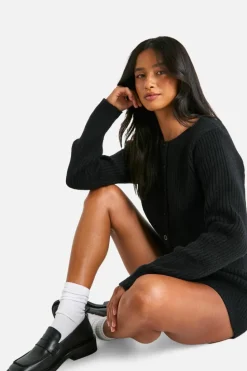 Cardigans|Co-Ord Sets*boohoo Petite Ribbed Cropped Cardigan And Micro Short Co Ord black