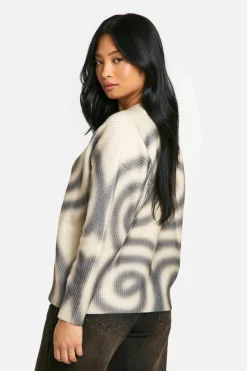 Oversized Jumpers|Jumpers*boohoo Petite Ribbed Swirl Print Oversized Knitted Jumper cream