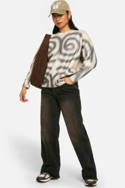 Oversized Jumpers|Jumpers*boohoo Petite Ribbed Swirl Print Oversized Knitted Jumper cream