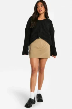 Jumpers|Jumpers & Cardigans*boohoo Petite Ribbed V Neck Cropped Knitted Jumper black