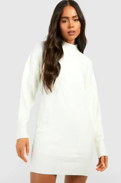 Jumper Dresses|Jumper Dresses*boohoo Petite Roll Neck Knitted Jumper Dress ivory