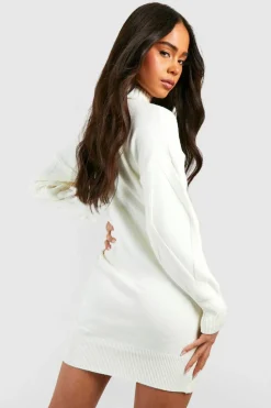 Jumper Dresses|Jumper Dresses*boohoo Petite Roll Neck Knitted Jumper Dress ivory