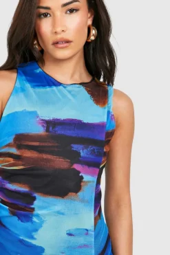 Bodycon Dresses*boohoo petite Ruched Hem Abstract Bodycon Dress blue