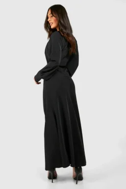 Maxi Dresses|Long Sleeve Dresses*boohoo Petite Satin Batwing Maxi Dress black