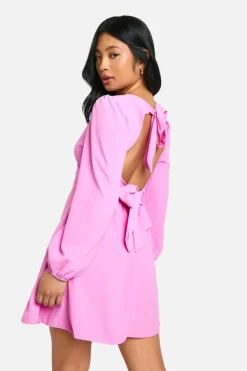 Skater Dresses*boohoo Petite Satin Bow Tie Back Skater Dress pink