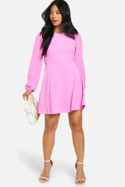 Skater Dresses*boohoo Petite Satin Bow Tie Back Skater Dress pink