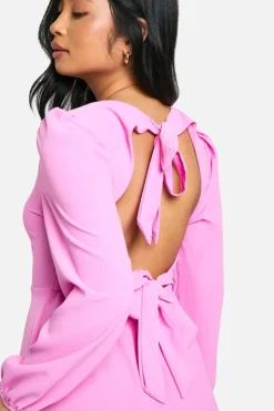Skater Dresses*boohoo Petite Satin Bow Tie Back Skater Dress pink