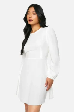 Skater Dresses*boohoo Petite Satin Bow Tie Back Skater Dress ivory