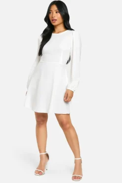Skater Dresses*boohoo Petite Satin Bow Tie Back Skater Dress ivory