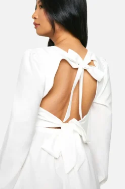 Skater Dresses*boohoo Petite Satin Bow Tie Back Skater Dress ivory