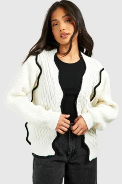 Cardigans|Jumpers & Cardigans*boohoo Petite Scallop Edge Detail Cardigan ivory