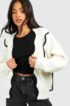 Cardigans|Jumpers & Cardigans*boohoo Petite Scallop Edge Detail Cardigan ivory