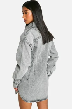 Shirt Dresses*boohoo Petite Seam Detail Fitted Denim Shirt Dress grey