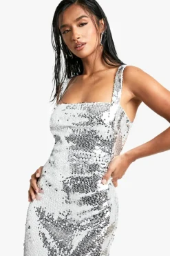 Maxi Dresses*boohoo Petite Sequin Cut Out Maxi Dress silver