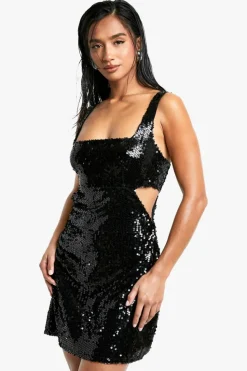 Bodycon Dresses|Mini Dresses*boohoo Petite Sequin Cut Out Mini Dress black