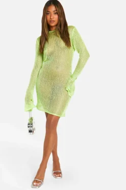 Jumper Dresses|Jumper Dresses*boohoo Petite Sequin Knit Low Back Mini Dress green