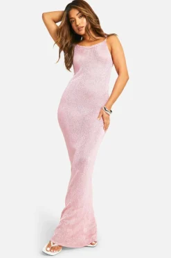 Jumper Dresses|Jumper Dresses*boohoo Petite Sequin Knit Strappy Maxi Dress baby pink