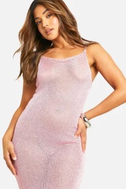 Jumper Dresses|Jumper Dresses*boohoo Petite Sequin Knit Strappy Maxi Dress baby pink