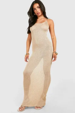 Jumper Dresses|Jumper Dresses*boohoo Petite Sequin Knit Strappy Maxi Dress gold