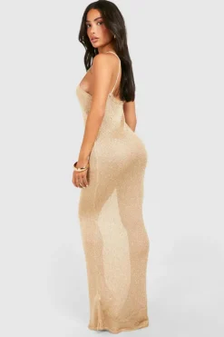 Jumper Dresses|Jumper Dresses*boohoo Petite Sequin Knit Strappy Maxi Dress gold