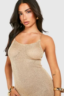 Jumper Dresses|Jumper Dresses*boohoo Petite Sequin Knit Strappy Maxi Dress gold