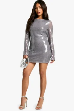 Bodycon Dresses*boohoo Petite Sequin Open Back Mini Dress mauve