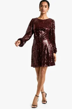 Skater Dresses*boohoo Petite Sequin Tie Back Skater Dress red