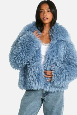 Up To 80% Off Winter Warmers|Faux Fur Coats*boohoo Petite Shaggy Faux Fur Coat blue