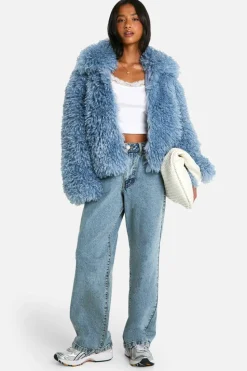 Up To 80% Off Winter Warmers|Faux Fur Coats*boohoo Petite Shaggy Faux Fur Coat blue