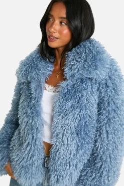 Up To 80% Off Winter Warmers|Faux Fur Coats*boohoo Petite Shaggy Faux Fur Coat blue