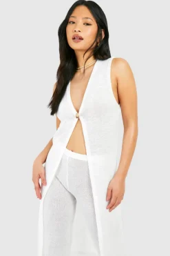 Cardigans*boohoo Petite Sheer Knit Long Line Cardigan ivory