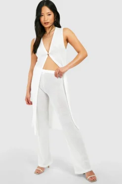Cardigans*boohoo Petite Sheer Knit Long Line Cardigan ivory